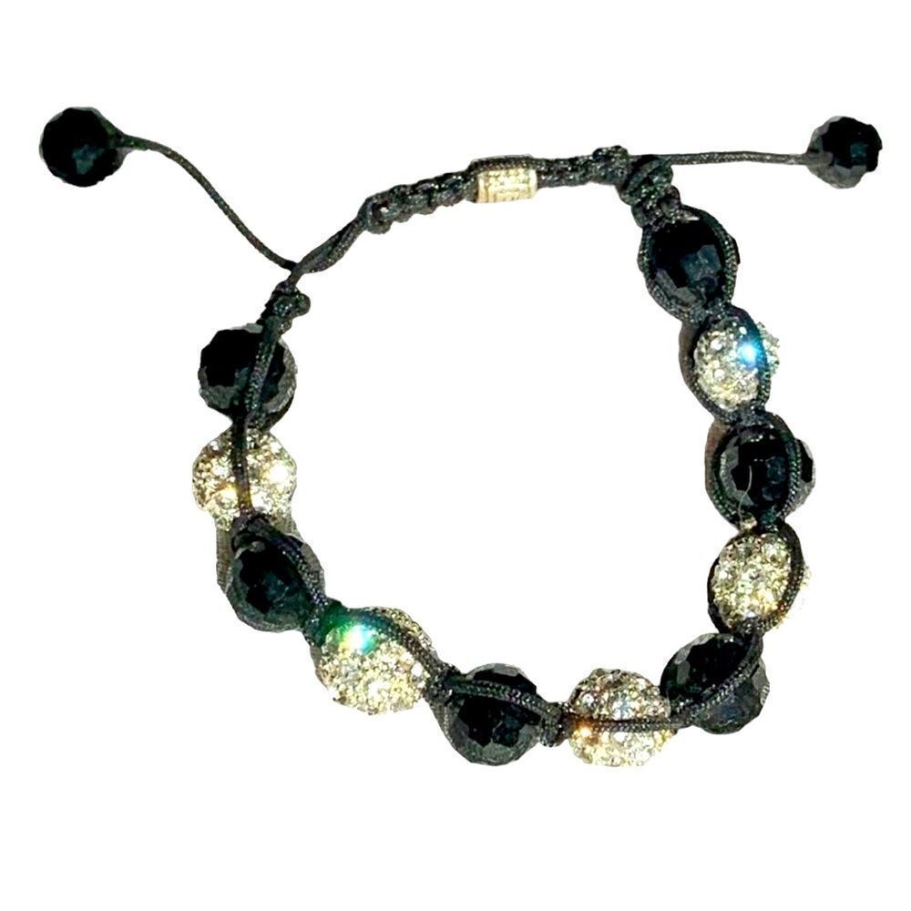 Faceted Crystal and black bead adjustable bracelet
